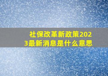 社保改革新政策2023最新消息是什么意思