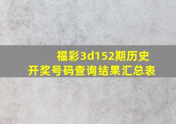 福彩3d152期历史开奖号码查询结果汇总表