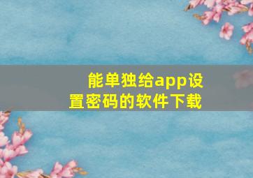 能单独给app设置密码的软件下载