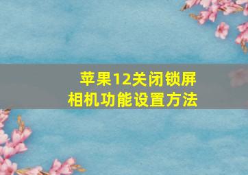 苹果12关闭锁屏相机功能设置方法