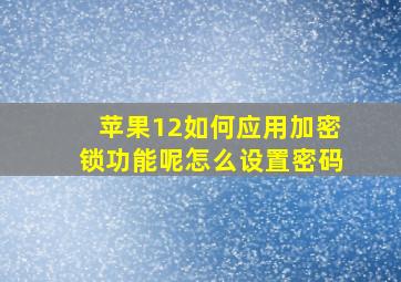 苹果12如何应用加密锁功能呢怎么设置密码