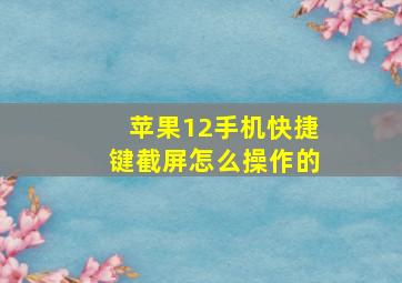 苹果12手机快捷键截屏怎么操作的