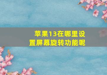 苹果13在哪里设置屏幕旋转功能呢