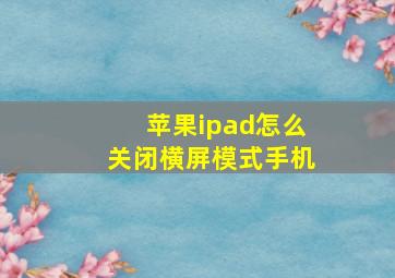 苹果ipad怎么关闭横屏模式手机