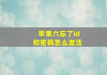 苹果六忘了id和密码怎么激活