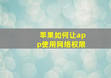 苹果如何让app使用网络权限