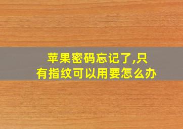 苹果密码忘记了,只有指纹可以用要怎么办