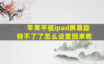 苹果平板ipad屏幕旋转不了了怎么设置回来呢