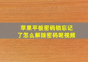 苹果平板密码锁忘记了怎么解除密码呢视频