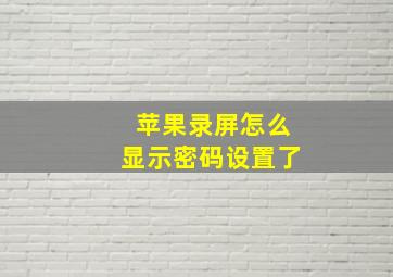 苹果录屏怎么显示密码设置了