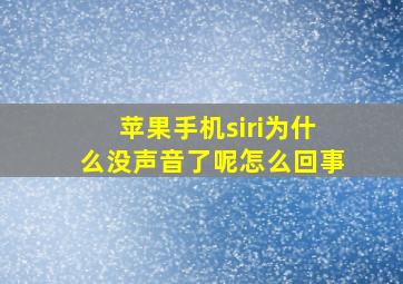 苹果手机siri为什么没声音了呢怎么回事