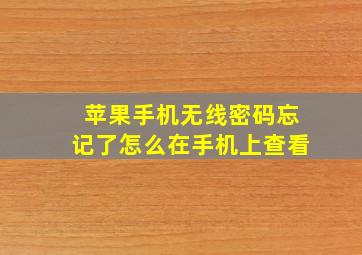 苹果手机无线密码忘记了怎么在手机上查看