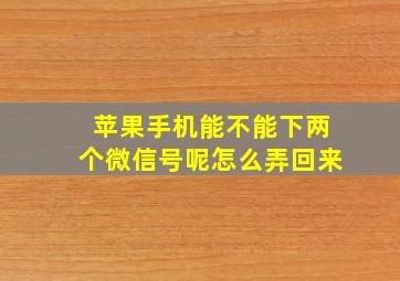 苹果手机能不能下两个微信号呢怎么弄回来