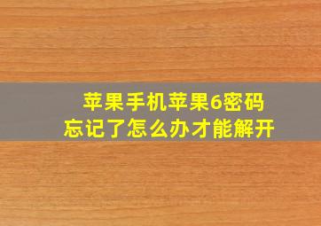 苹果手机苹果6密码忘记了怎么办才能解开