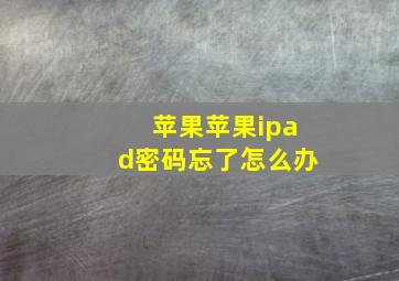 苹果苹果ipad密码忘了怎么办