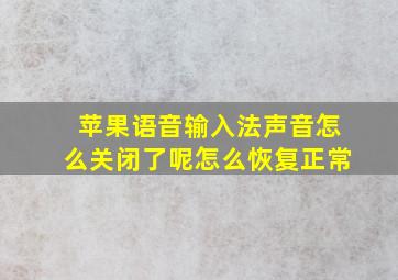 苹果语音输入法声音怎么关闭了呢怎么恢复正常