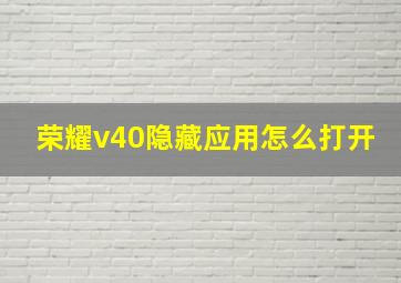 荣耀v40隐藏应用怎么打开