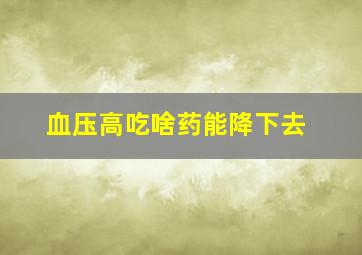 血压高吃啥药能降下去