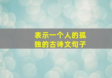 表示一个人的孤独的古诗文句子