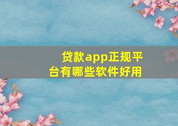 贷款app正规平台有哪些软件好用