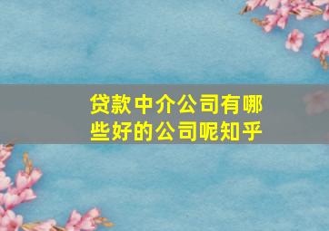 贷款中介公司有哪些好的公司呢知乎