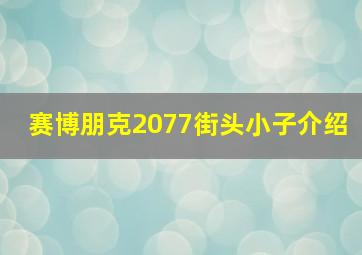 赛博朋克2077街头小子介绍