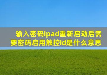 输入密码ipad重新启动后需要密码启用触控id是什么意思