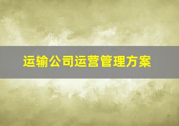 运输公司运营管理方案