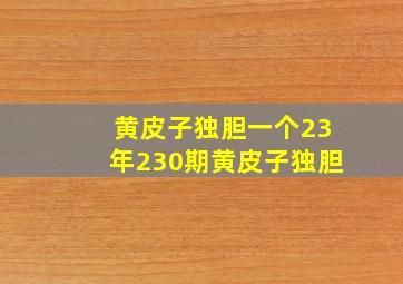 黄皮子独胆一个23年230期黄皮子独胆