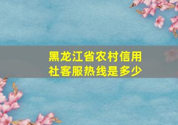 黑龙江省农村信用社客服热线是多少