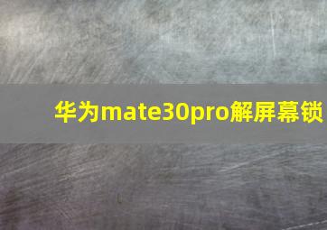 华为mate30pro解屏幕锁