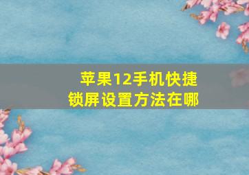 苹果12手机快捷锁屏设置方法在哪